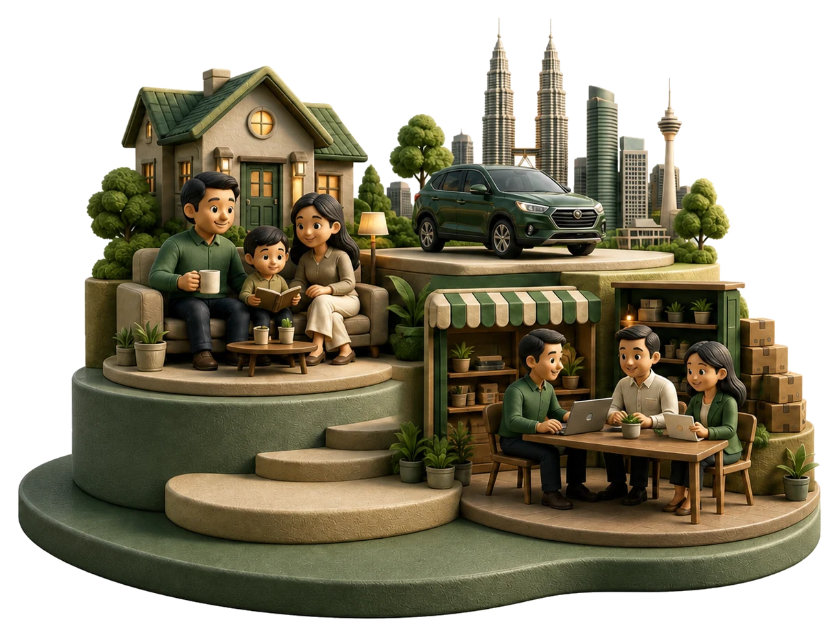A family and small-business owner connected by layered protection